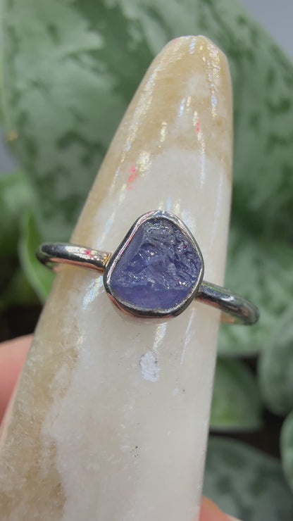 Natural Rough Tanzanite Ring Size 6 in .925 Sterling Silver- Freeform Bezel Setting