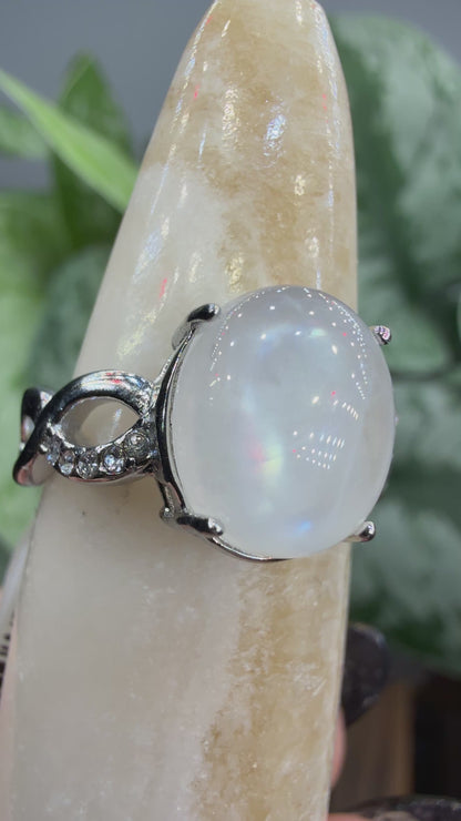 Natural Moonstone Cabochon Ring Size 7 in 316L Stainless Steel- 4x6mm Gemstone