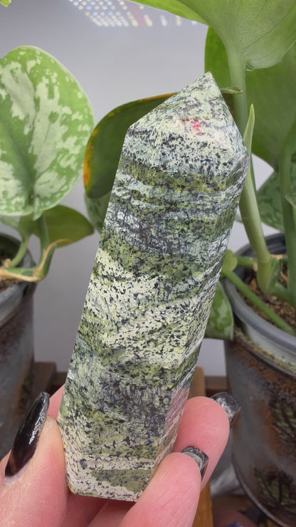 Green Zebra Jasper (Serpentine) Tower- slight lean