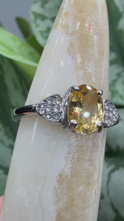 Faceted Citrine Ring Size 8 in 316L Stainless Steel- 6x8mm Oval Gemstone