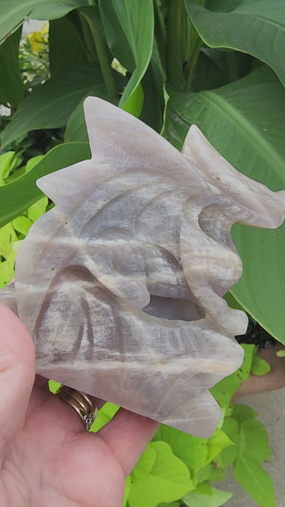 Peach Moonstone Dragon Carving - 3.9 inches