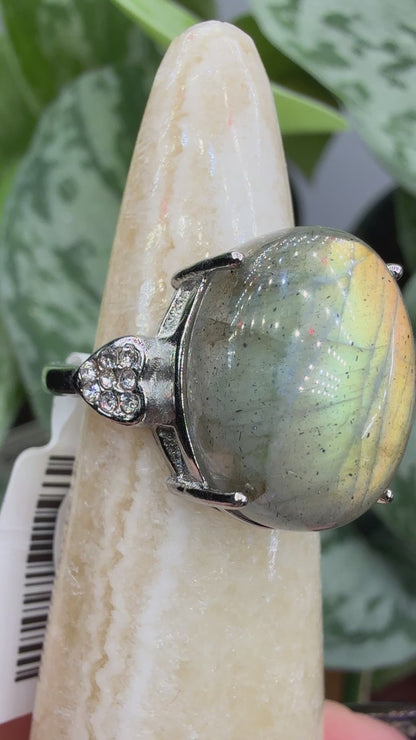 Labradorite Cabochon Ring Size 6 in 316L Stainless Steel- 12x16mm Natural Gemstone
