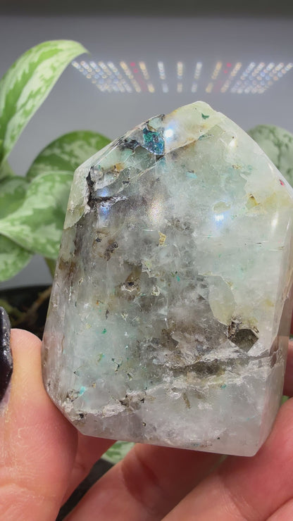 Chrysocolla in Quartz Tower