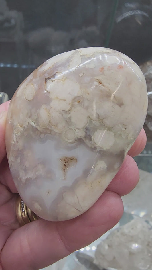 Flower Agate Palm Stone - 2.4"