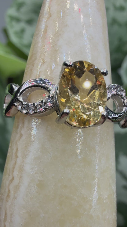Faceted Citrine Ring Size 8 in 316L Stainless Steel- 6x8mm Oval Gemstone