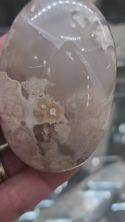Flower Agate Palm Stone - 2.6"
