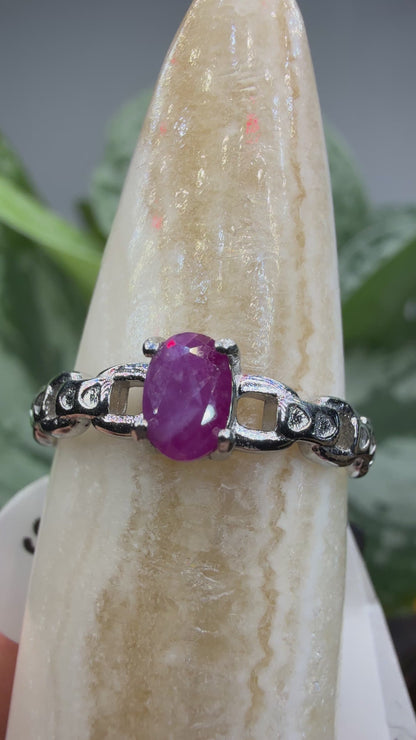 Faceted Ruby Ring Size 8 in 316L Stainless Steel- 4x6mm Oval Gemstone