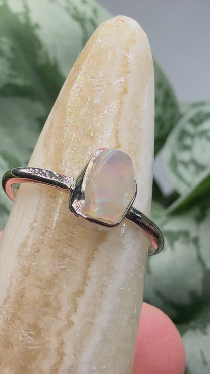 Natural Freeform Opal Ring Size 6 in .925 Sterling Silver- Freeform Bezel Setting