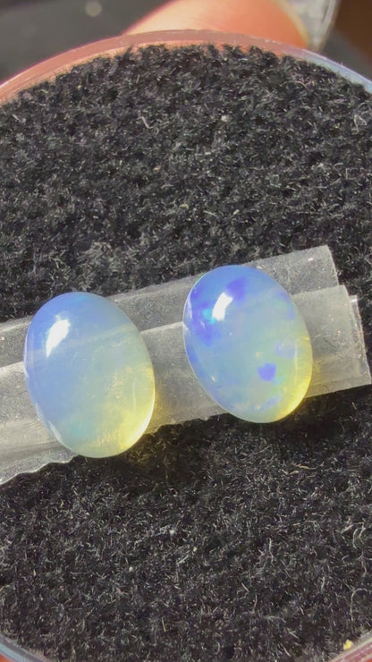 MATCHED PAIR! Natural Welo Opal Cabochon 8x6x3.5mm, 1.65ct total- Rolling flash