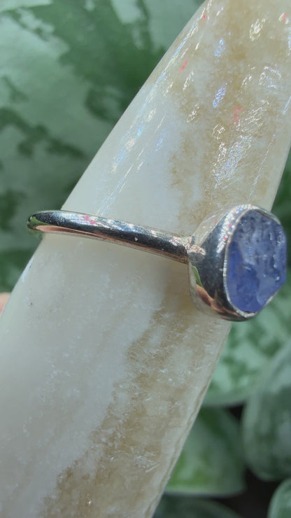 Natural Rough Tanzanite Ring Size 6 in .925 Sterling Silver- Freeform Bezel Setting
