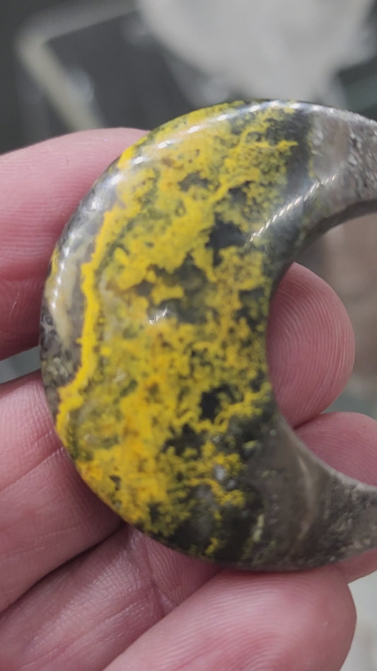 Bumblebee Jasper Moon Carving - 1.5"