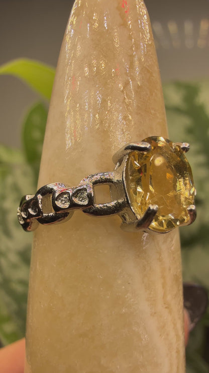 Faceted Citrine Ring Size 7 in 316L Stainless Steel- 6x8mm Oval Gemstone