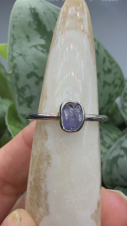 Natural Rough Tanzanite Ring Size 9 in .925 Sterling Silver- Freeform Bezel Setting
