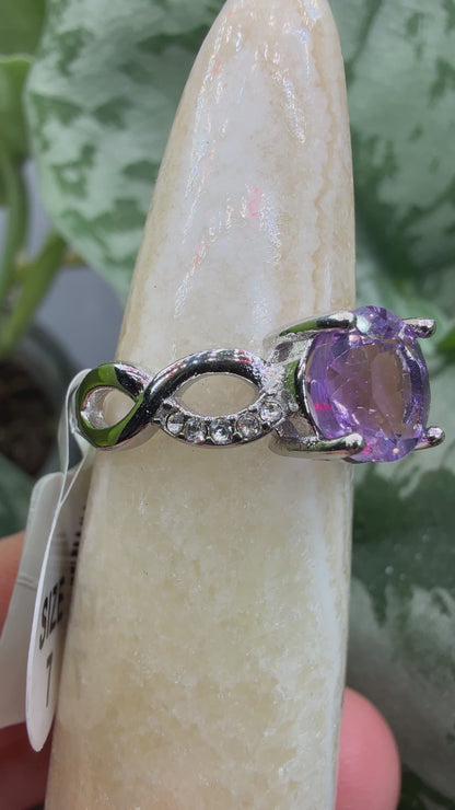 Natural Faceted Amethyst Ring Size 7 in 316L Stainless Steel- 8mm Round Gemstone