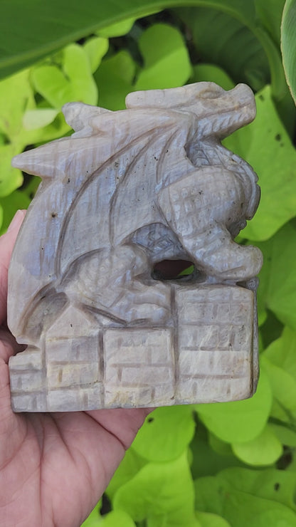 Peach Moonstone Dragon Carving - 4.1 inches