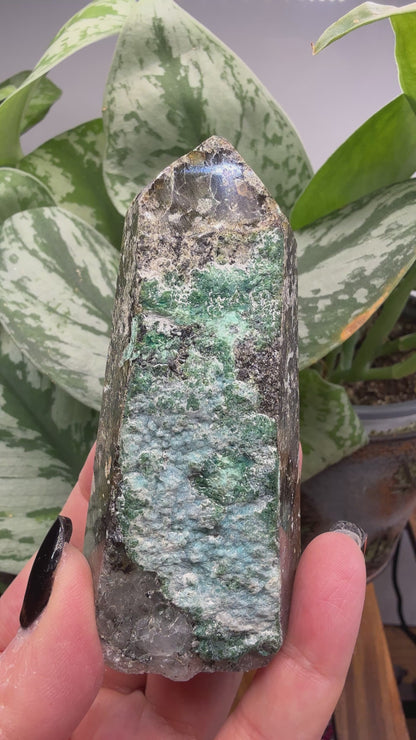 Chrysocolla on Quartz Tower