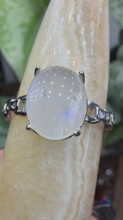 Natural Moonstone Cabochon Ring Size 10 in 316L Stainless Steel- 4x6mm Gemstone