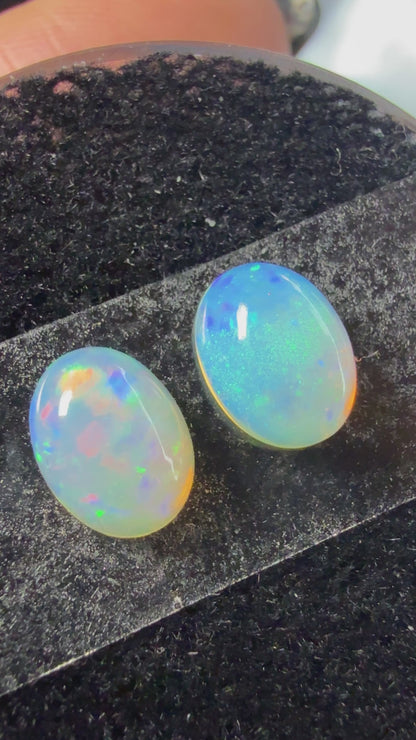 Matched Pair Natural Welo Opal Cabochon 8x6x3.5mm, 1.64ct total- Broadflash, pinfire