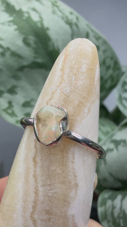 Natural Freeform Opal Ring Size 5 in .925 Sterling Silver- Freeform Bezel Setting