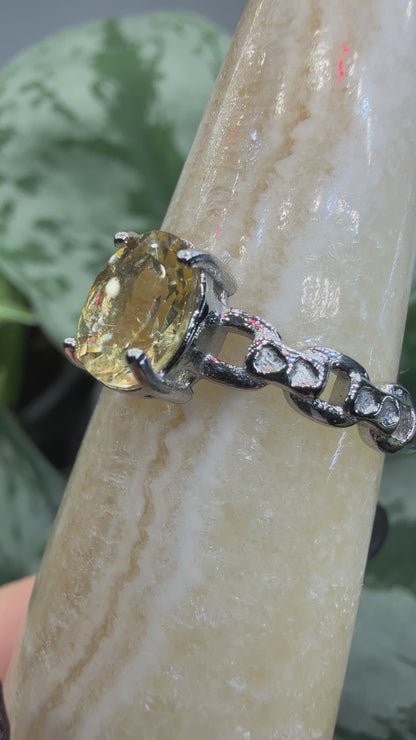 Faceted Citrine Ring Size 10 in 316L Stainless Steel- 6x8mm Oval Gemstone