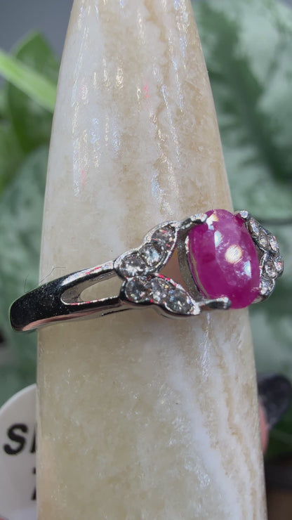Faceted Ruby Ring Size 7 in 316L Stainless Steel- 4x6mm Oval Gemstone