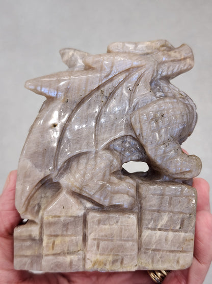 Peach Moonstone Dragon Carving - 4.1 inches