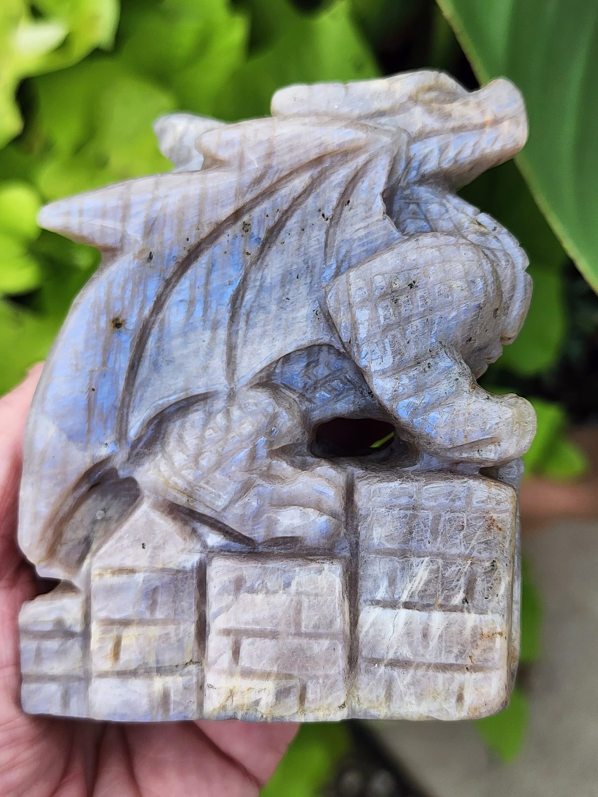 Peach Moonstone Dragon Carving - 4.1 inches