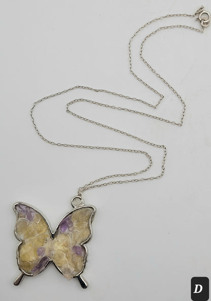 Fluorite Silver Tone Butterfly Necklace, Yellow Fluorite, Annabel Lee Mine