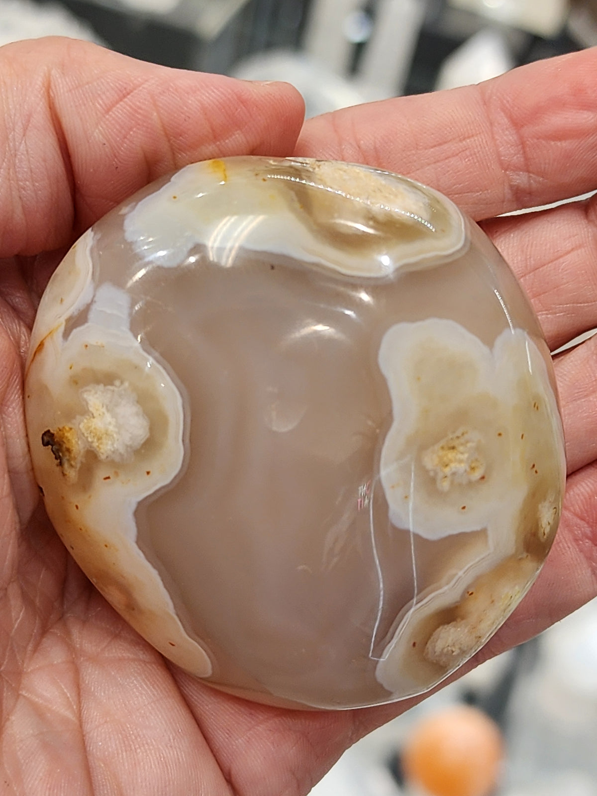 Flower Agate Palm Stone - 2.4"