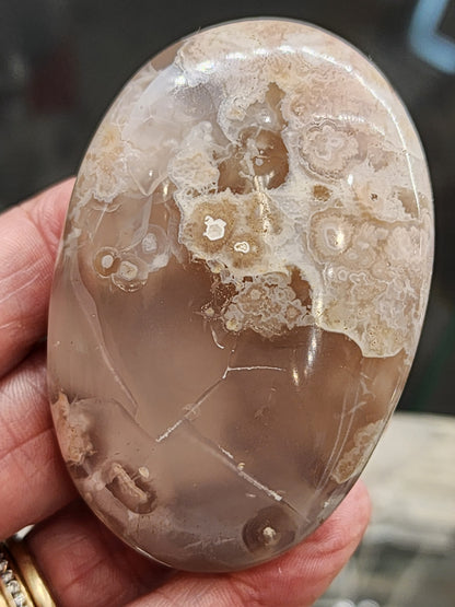 Flower Agate Palm Stone - 2.6"