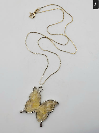 Fluorite Silver Tone Butterfly Necklace, Yellow Fluorite, Annabel Lee Mine