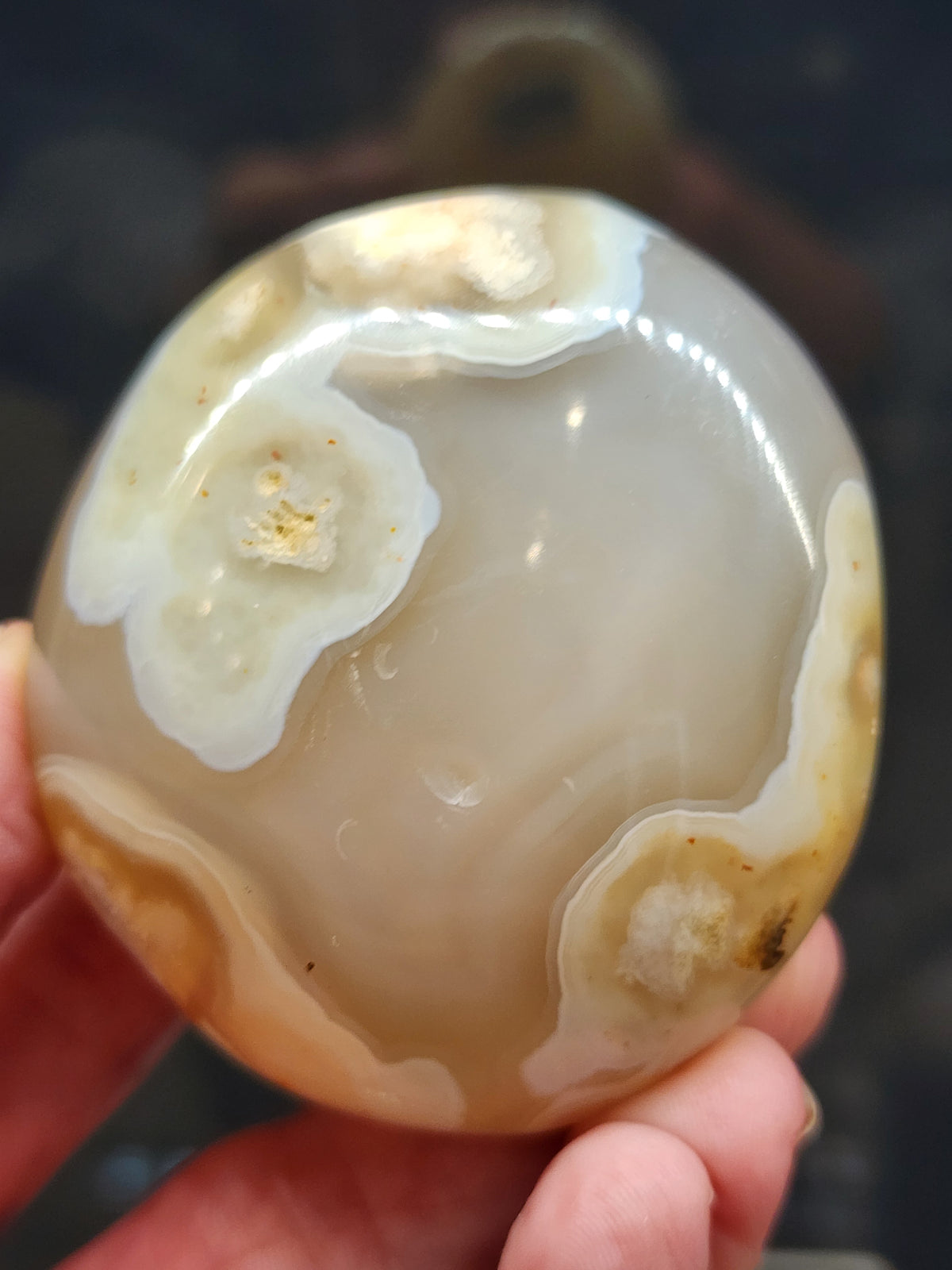 Flower Agate Palm Stone - 2.4"