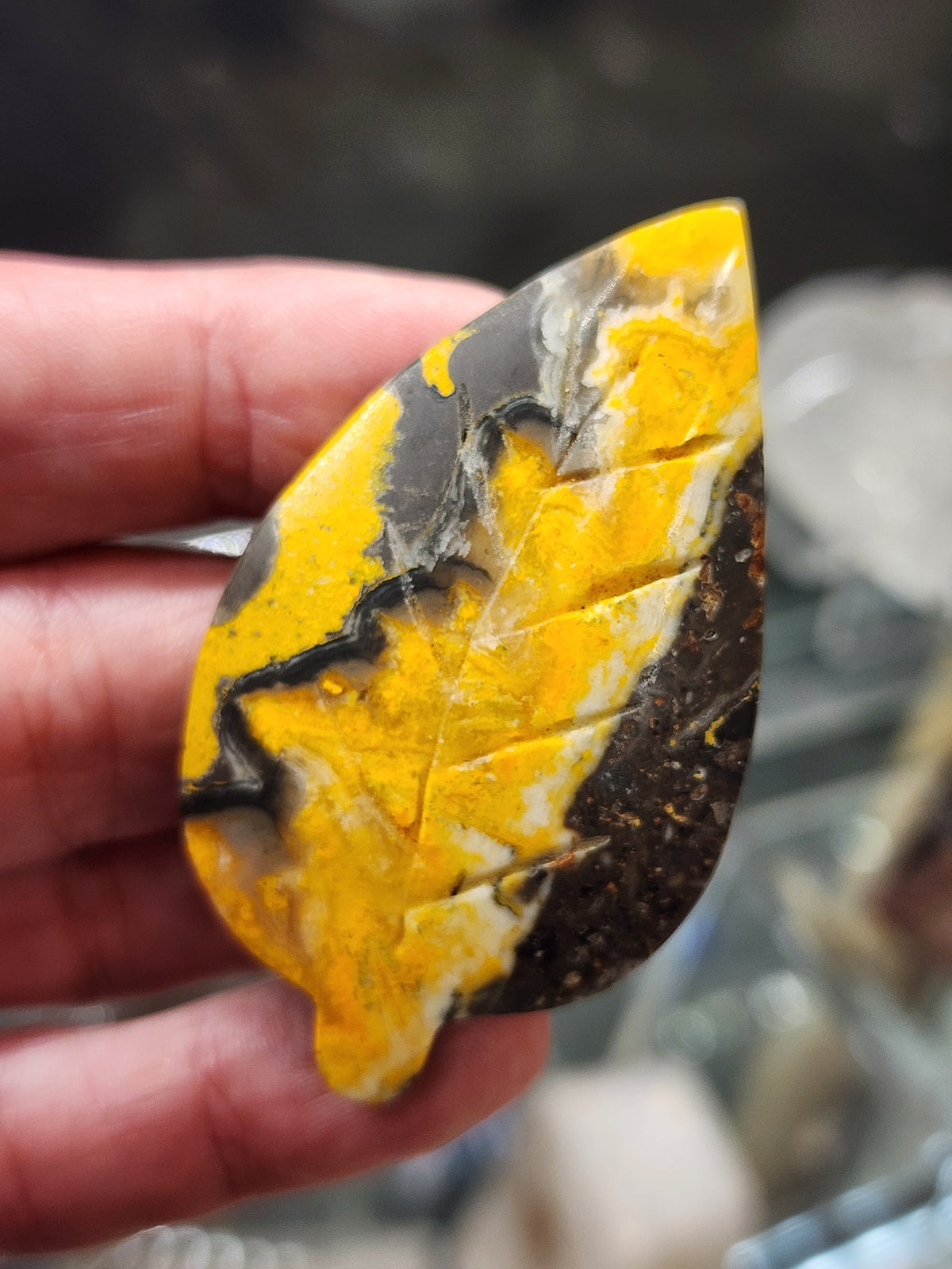 Bumblebee Jasper Leaf Carving - 2.25"