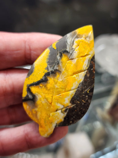 Bumblebee Jasper Leaf Carving - 2.25"