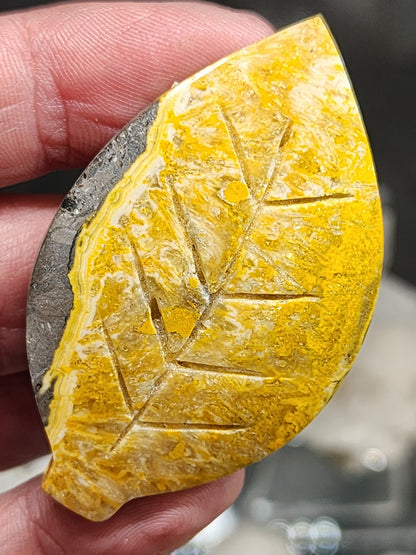 Bumblebee Jasper Leaf Carving - 2.1"