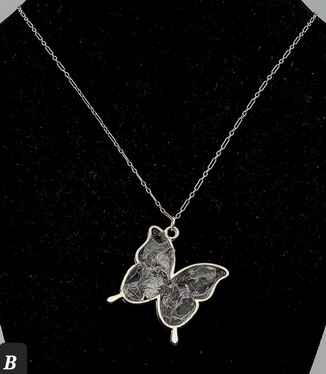 Fluorite Silver Tone Butterfly Necklace, Colorless Fluorite, Cave-In-Rock