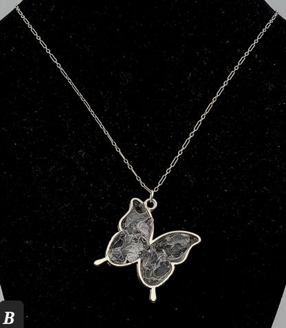 Fluorite Silver Tone Butterfly Necklace, Colorless Fluorite, Cave-In-Rock
