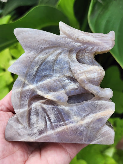 Peach Moonstone Dragon Carving - 3.9 inches
