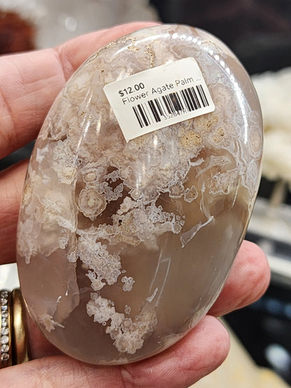 Flower Agate Palm Stone - 2.6"