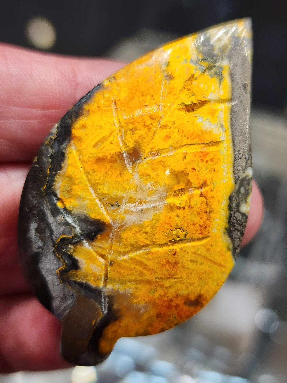 Bumblebee Jasper Leaf Carving - 2.25"