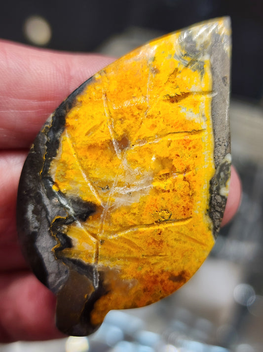 Bumblebee Jasper Leaf Carving - 2.25"
