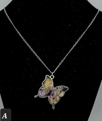 Fluorite Silver Tone Butterfly Necklace, Yellow & Purple Fluorite, Annabel Lee Mine