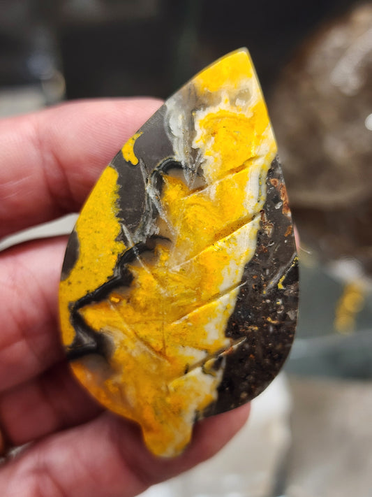 Bumblebee Jasper Leaf Carving - 2.25"