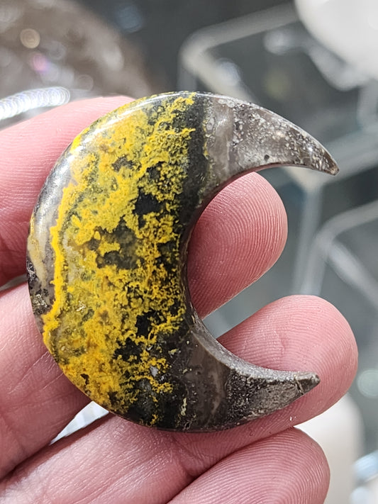 Bumblebee Jasper Moon Carving - 1.5"