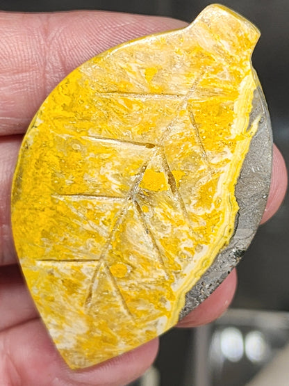 Bumblebee Jasper Leaf Carving - 2.1"