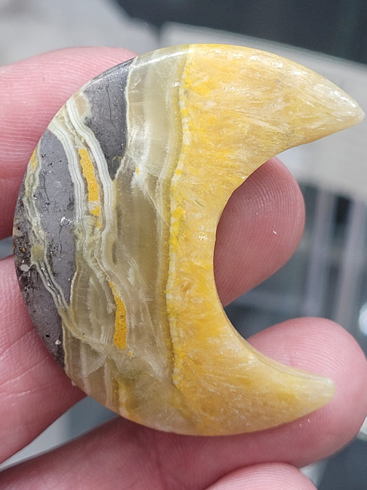 Bumblebee Jasper Moon Carving - 1.5"