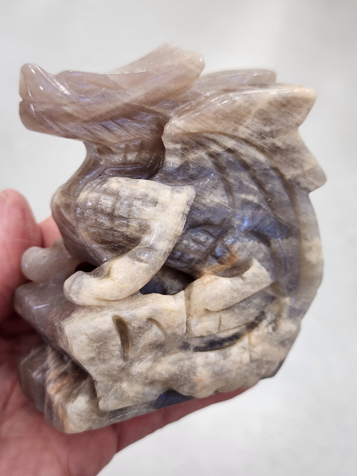 Peach Moonstone Dragon Carving - 3.9 inches