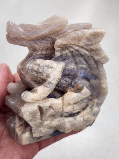 Peach Moonstone Dragon Carving - 3.9 inches