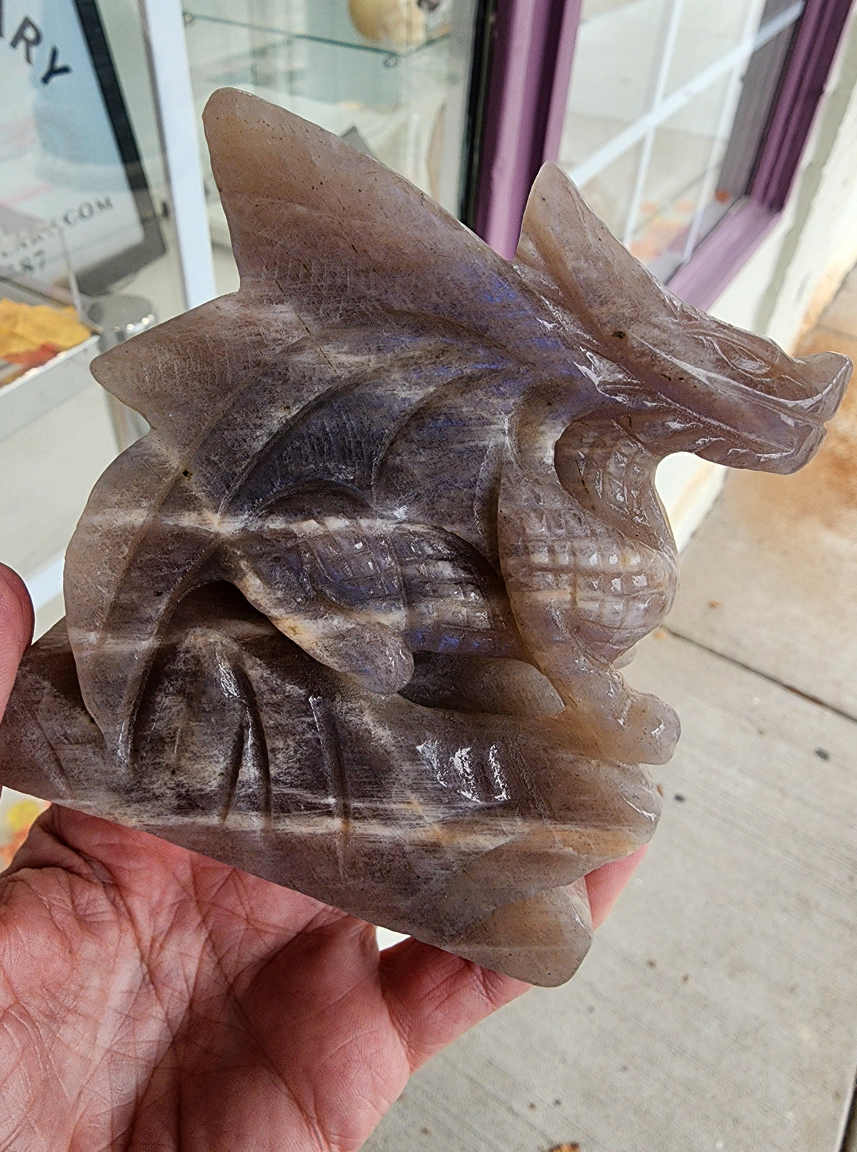 Peach Moonstone Dragon Carving - 3.9 inches
