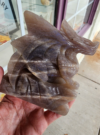 Peach Moonstone Dragon Carving - 3.9 inches